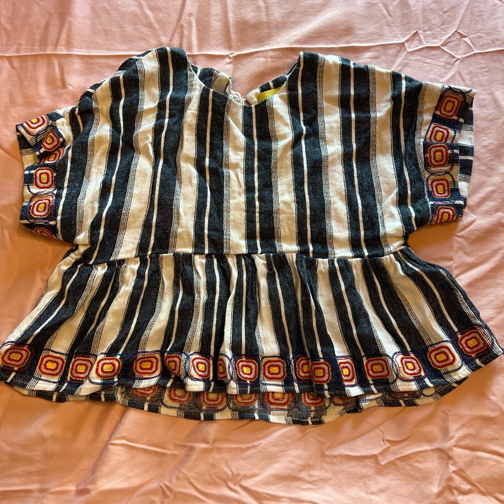 Elegant Striped Women's Blouse with Geometric Accents